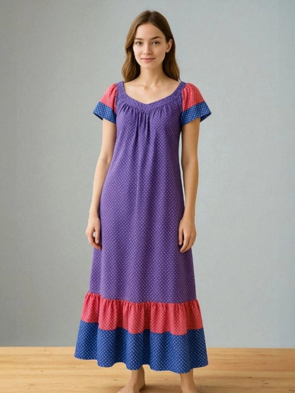 Vintage 70s Tom Bezduda Barad Purple Calico Ruffle Prairie Maxi Dress M